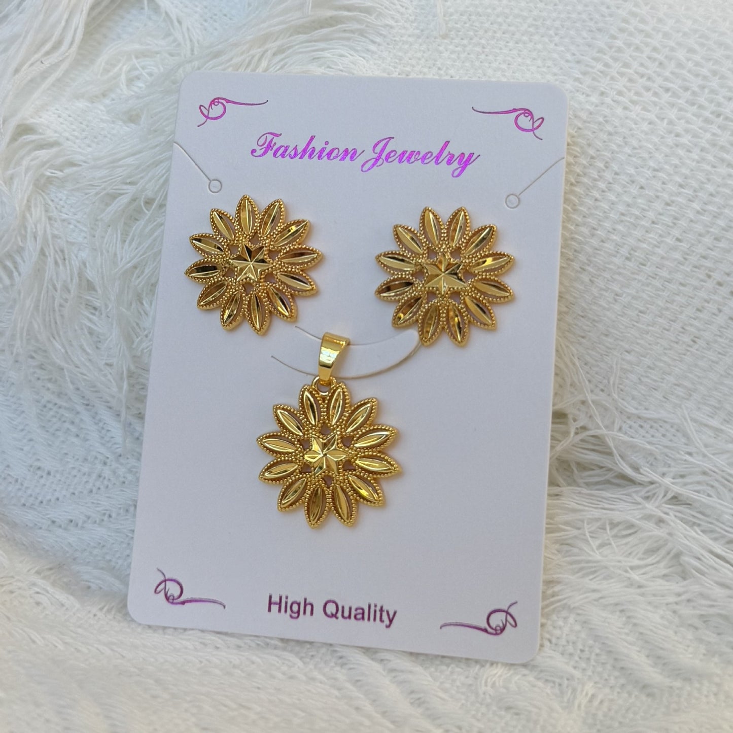 Love Heart Flowers Ear Baroque Gold Fashion Jewelry Set