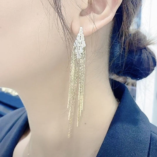 Sier Zircon Tassel Ear Minimalist Design Earrings