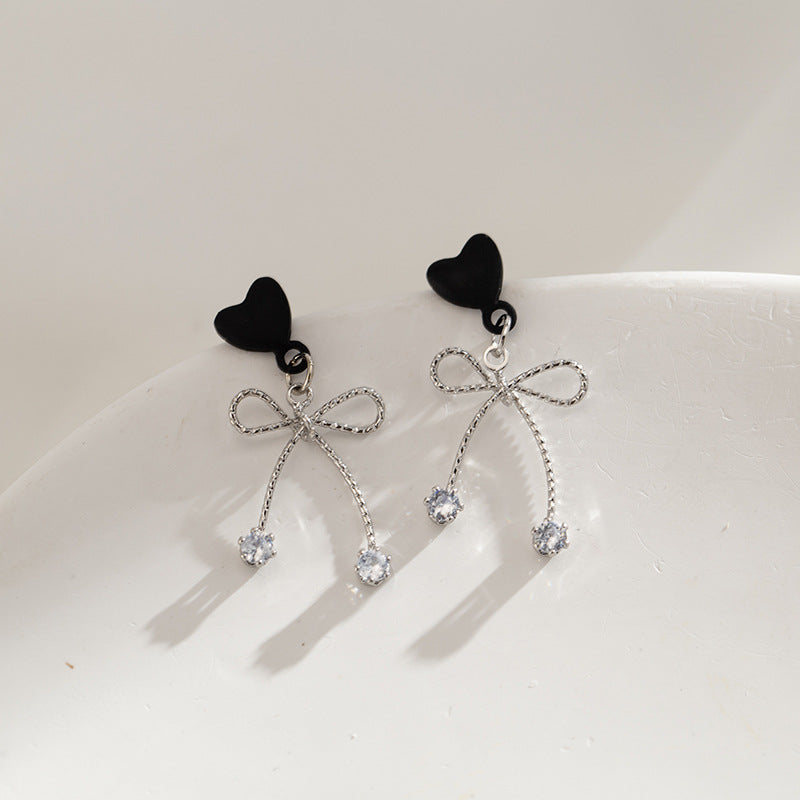 Women's Love Heart Bow Tie Sweet Cool Style Fashionable Elegant Earrings