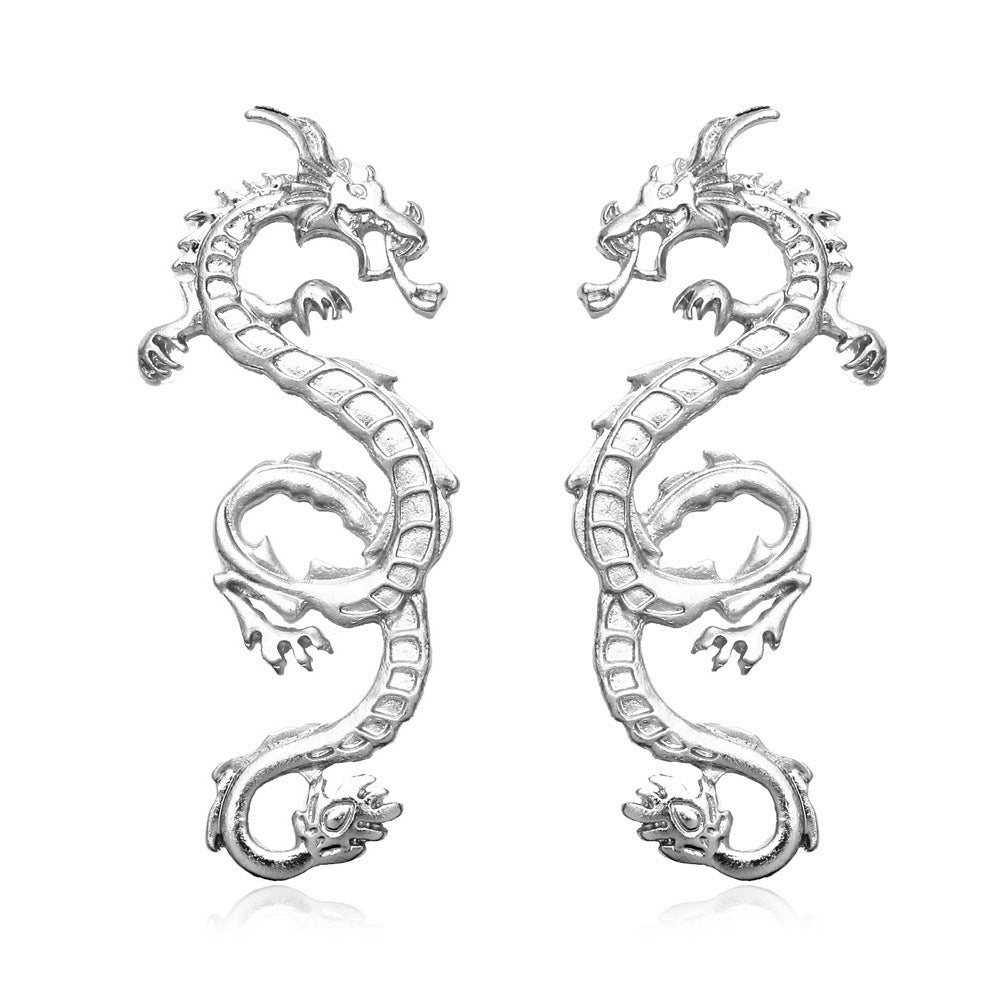 Women's Exaggerated Golden Dragon Retro Elegant Alloy Earrings