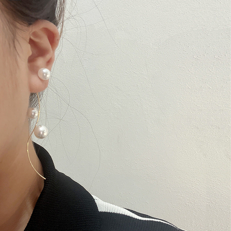 Elegant Geometric Line Pearl Ear Two Earrings