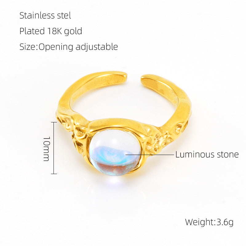 Women's Moonstone Personalized Hip Hop Irregular Geometric Rings