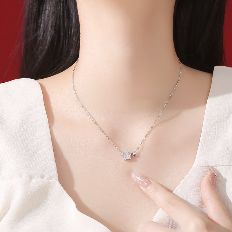 Hearts Clavicle Chain Five-pointed Star Rhinestone Necklace