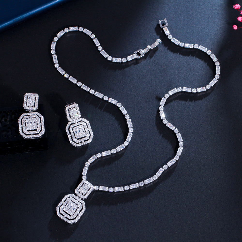 Retro Simple Beautiful Square Zircon Ear Chain Light Luxury Minority Necklaces
