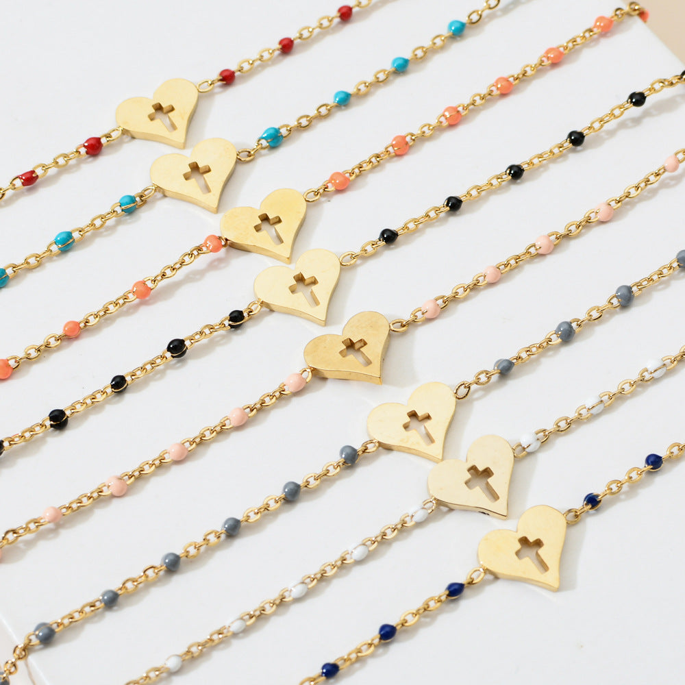 Stainless Steel Colorful Oil Female Creative Peach Heart Bracelets