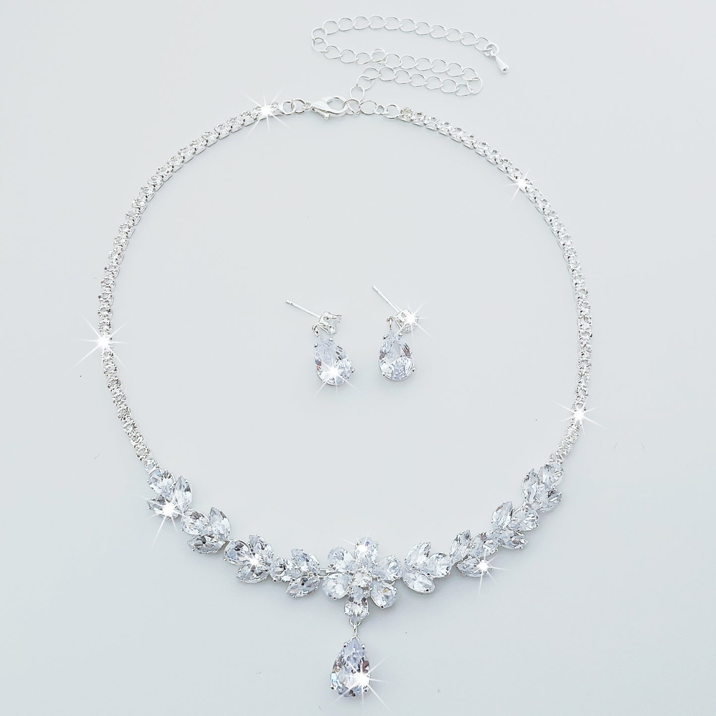 Zircon Flower Water Drop Female Light Luxury High-grade Sier Claw Jewelry Set