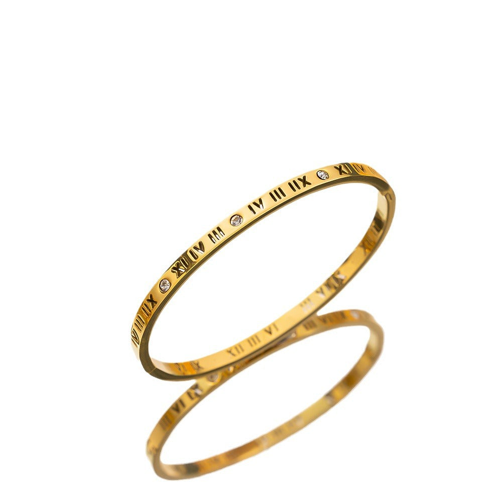 First Light Luxury Temperament Female Roman Digital Niche Design Titanium Bracelet