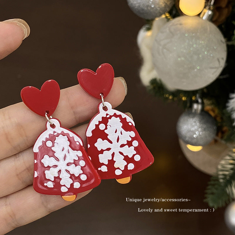 Boucles d'oreilles de niche rouge de tempérament de lune d'élan de Noël pour femmes