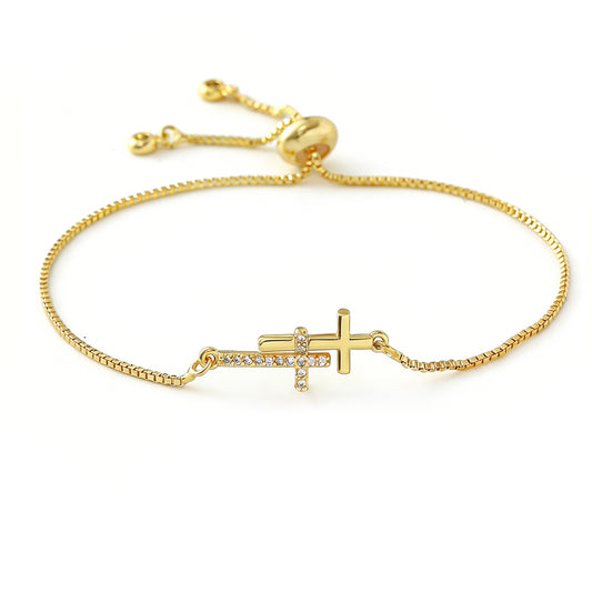 Gold Double Cross Fashion Simple Adjustable Bracelet