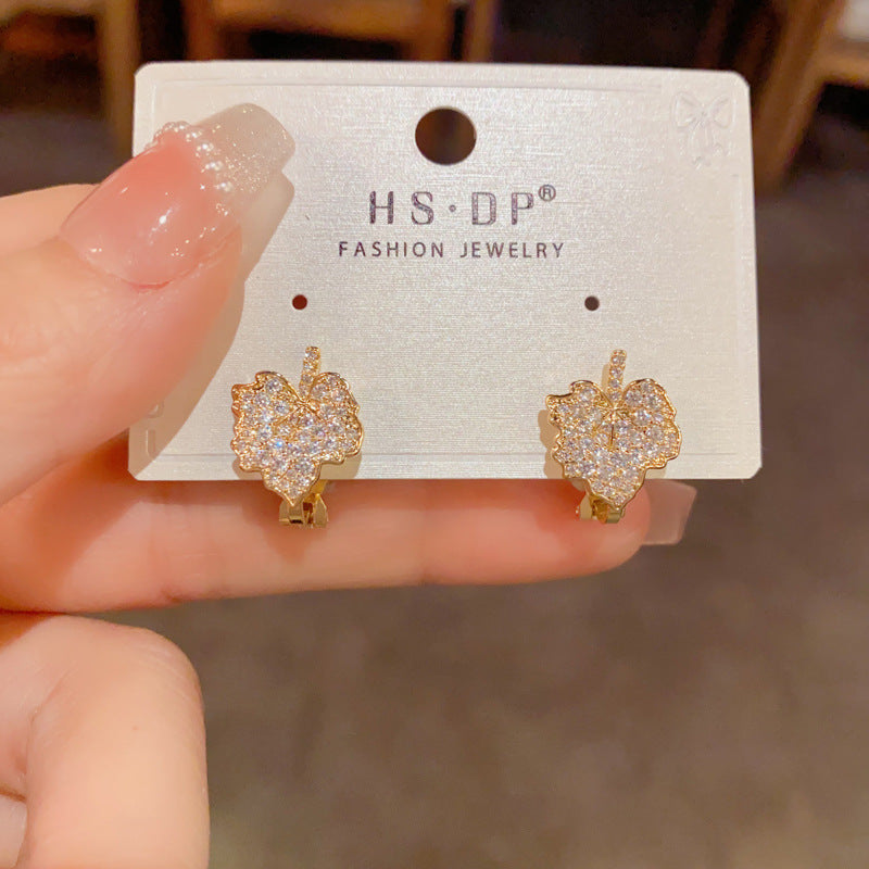 Full Diamond Maple Leaf Exquisite Affordable Luxury Ear Clip