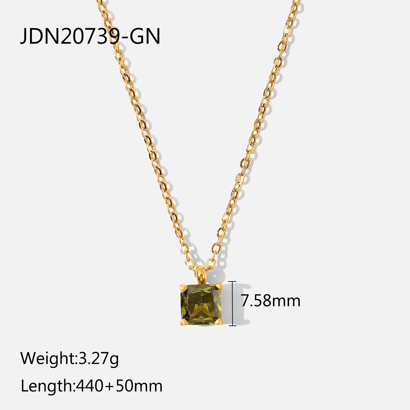 Women's Gold Stainless Steel Square Zircon Pendant Necklaces