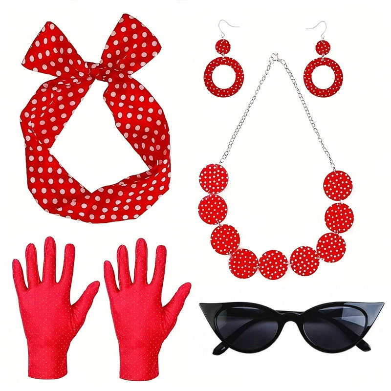 Women's Black White Red Dot Circle Acrylic Generation Retro Suit Jewelry Set