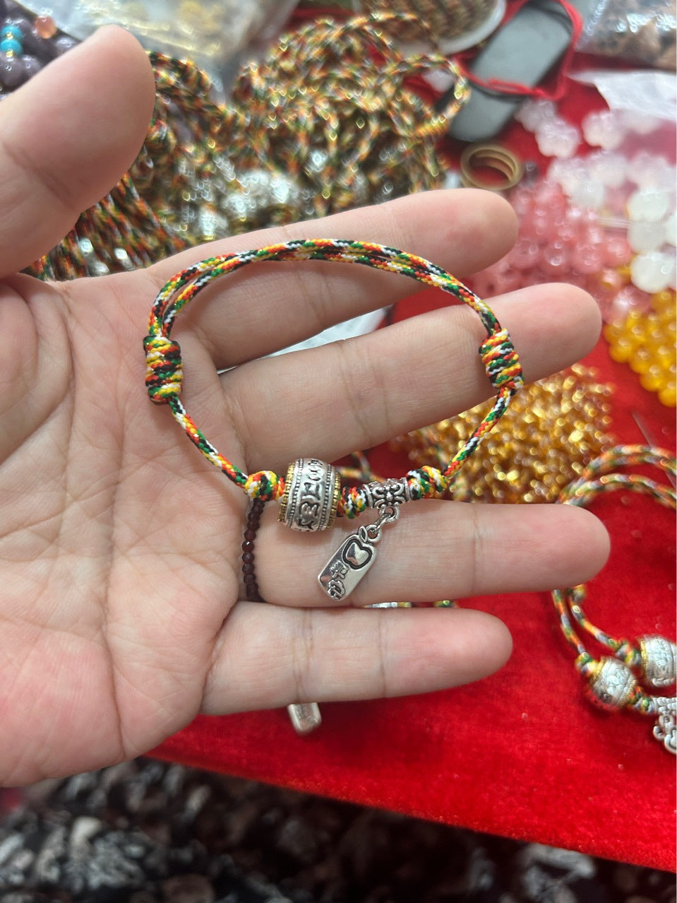 Roue de prière en corde tressée colorée, sécurité, Bracelets de transport rétro en argent