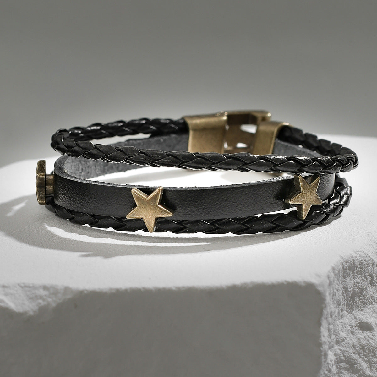 Bracelets minoritaires personnalisés en cuir avec étoile à cinq branches pour hommes