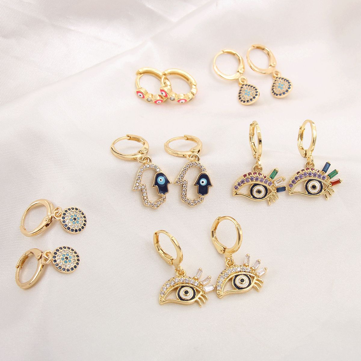 Gold-plated Eyelashes Turkish Blue Eyes Inlaid Zirconium Earrings