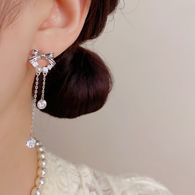 Exquisite Fashion Metal Bow Zircon Tassel Temperament Entry Lux Rings