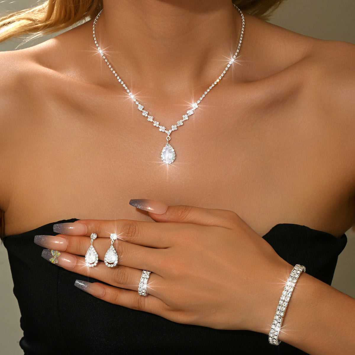 Women's Bridal Rhinestone Zircon Wedding Dress High Sense Jewelry Set