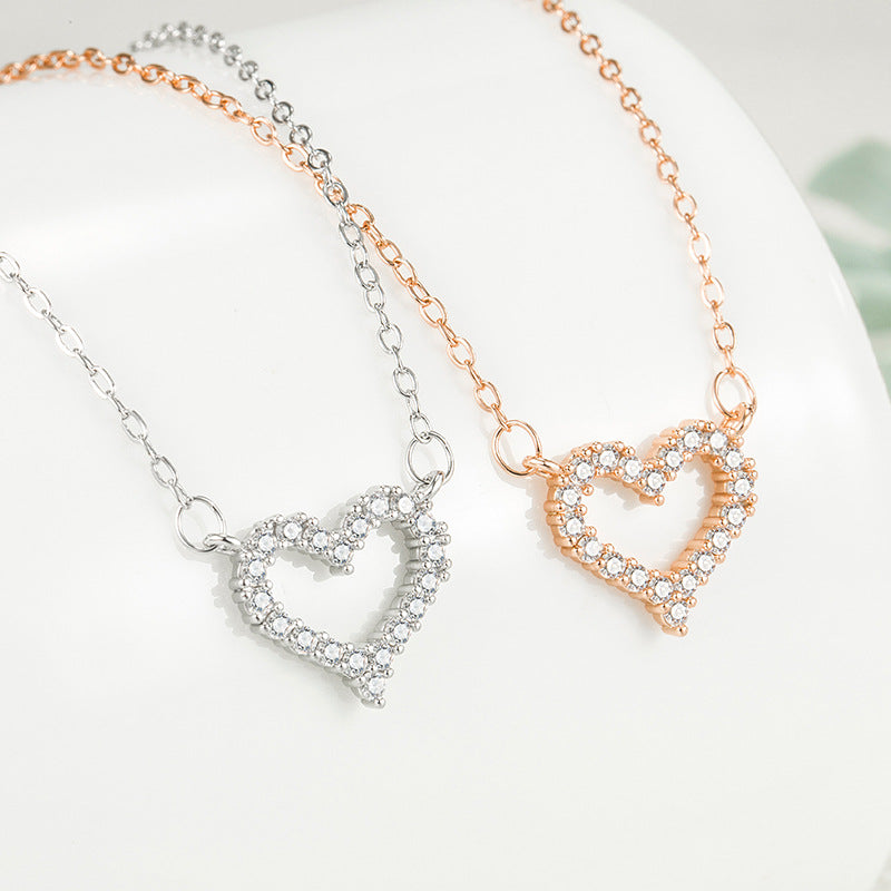 Heart-shaped Sier Full Diamond Pendant Cross Classic Necklaces