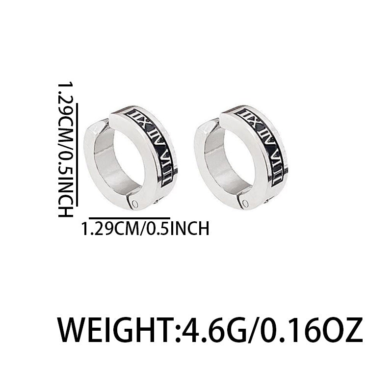 Men's Fashion Retro Roman Digital Simple Personalized Cold Style Hip Hop Ear Clip