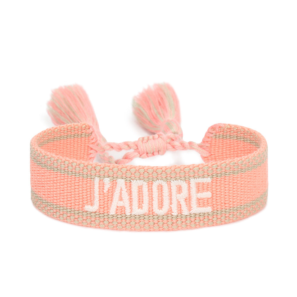 Women's Embroidered Letter Ribbon Carrying Strap Hand Bracelets