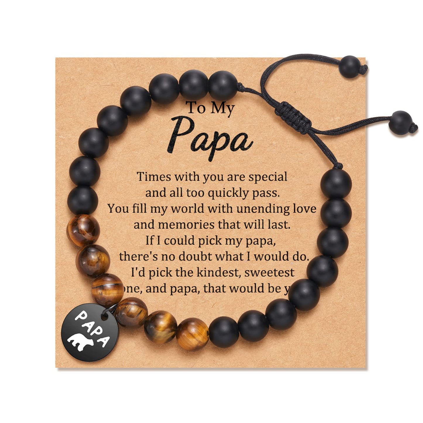 Father Gift Frosted Black Volcanic Rock Adjustable Bracelets