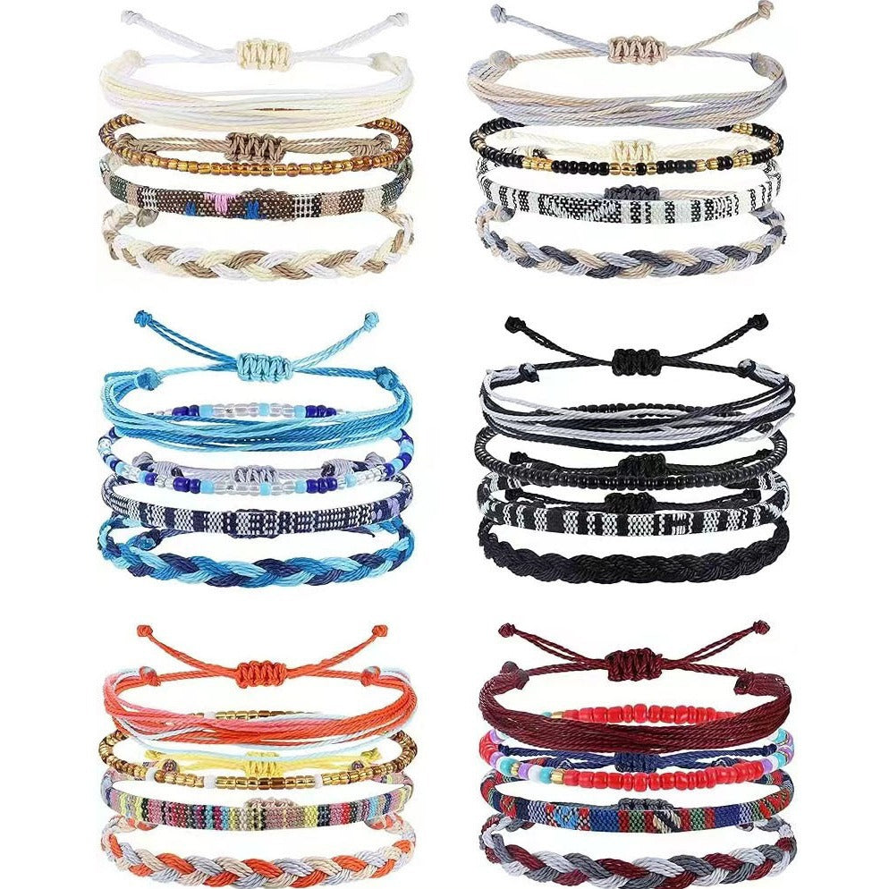 Summer Simple National Fashion Cord Beaded Rainbow Woven Bracelet