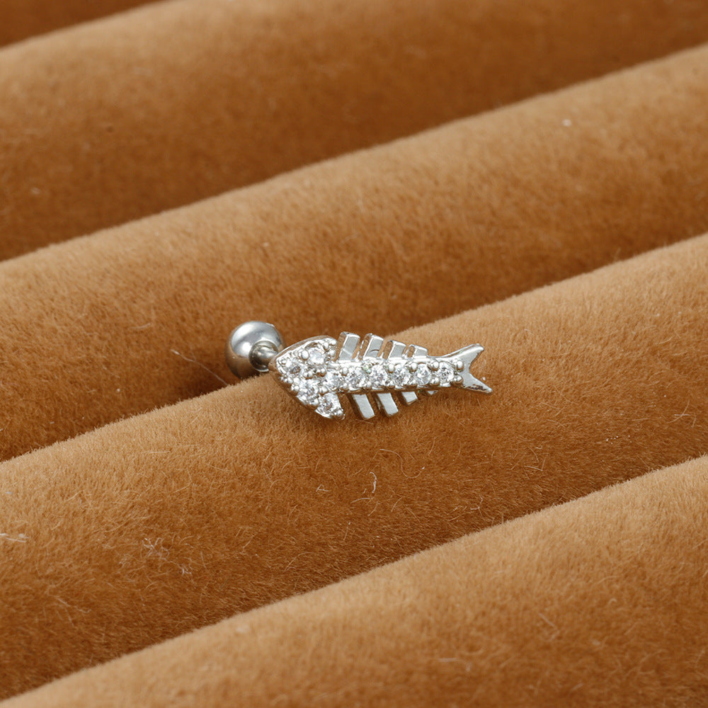 Stainless Steel Thin Rod Ear Micro Inlaid Zircon Stud Earrings