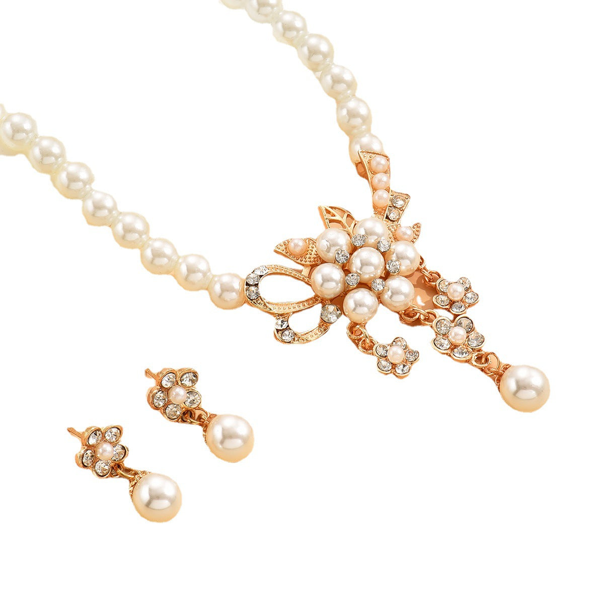 Fashion Pearl Flower Suite Female Alloy Electroplated Rose Jewelry Set