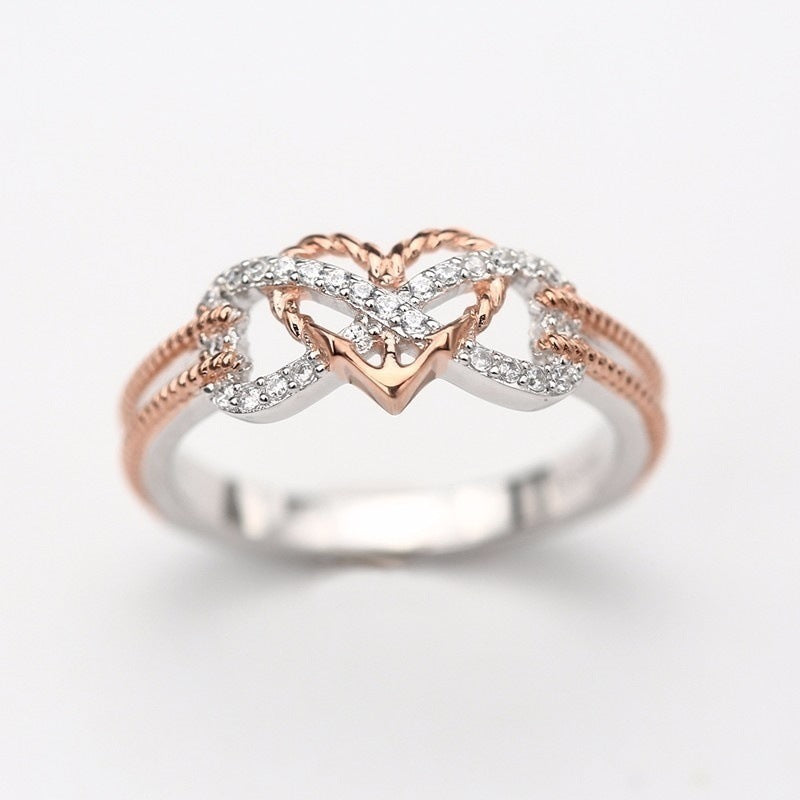 Women's Creative Fashion Pass Pattern Love Heart-shaped Simple Micro Inlaid Ring
