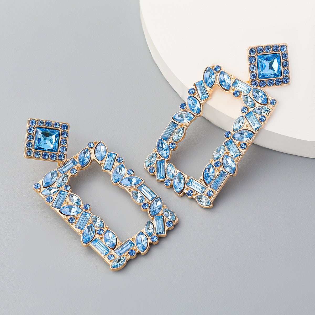 Women's Rectangular Alloy Diamond Rhinestone Colorful Crystals Geometric Earrings