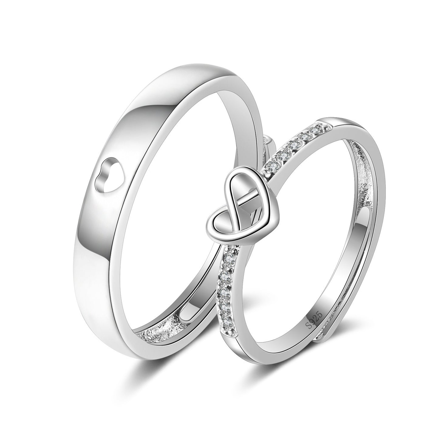 Women's & Men's Style Couple Sier Plated Open Live Rings