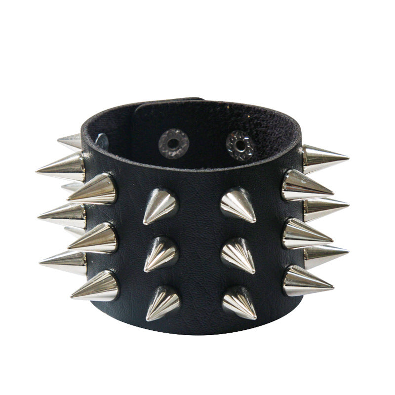 Punk Exaggerated Three Rows Tapered Pointed Rivet Bracelet