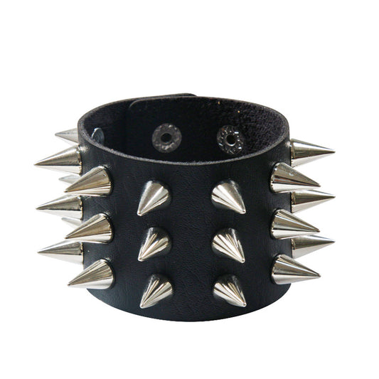 Punk Exaggerated Three Rows Tapered Pointed Rivet Bracelet