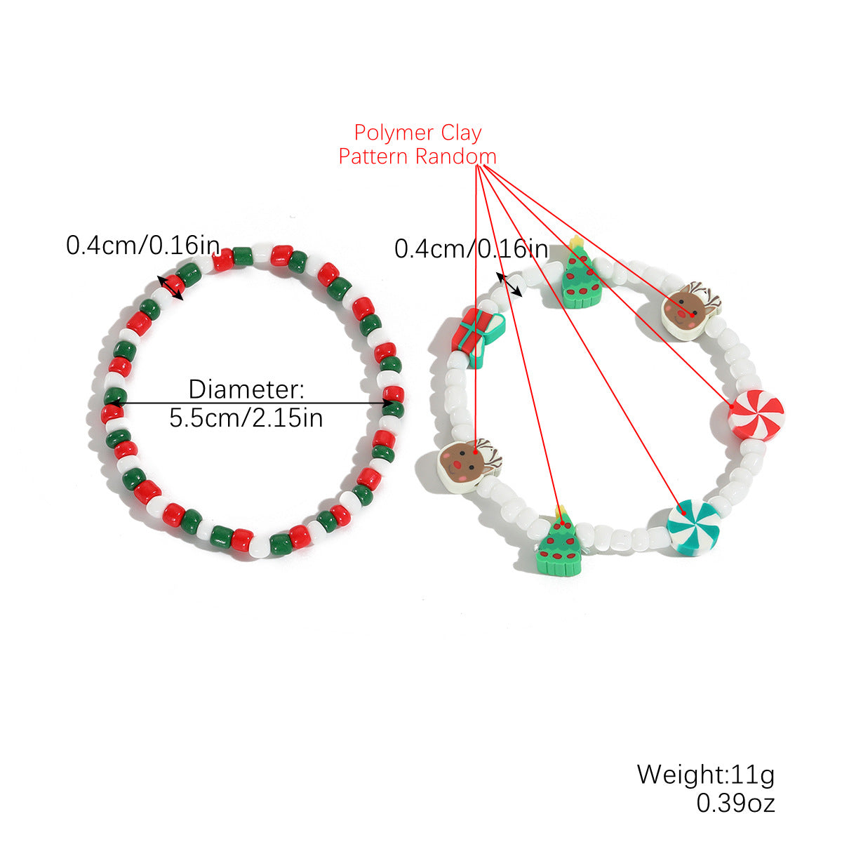 Armbänder mit Weihnachtsmann-Kristallanhänger und Perlenrot