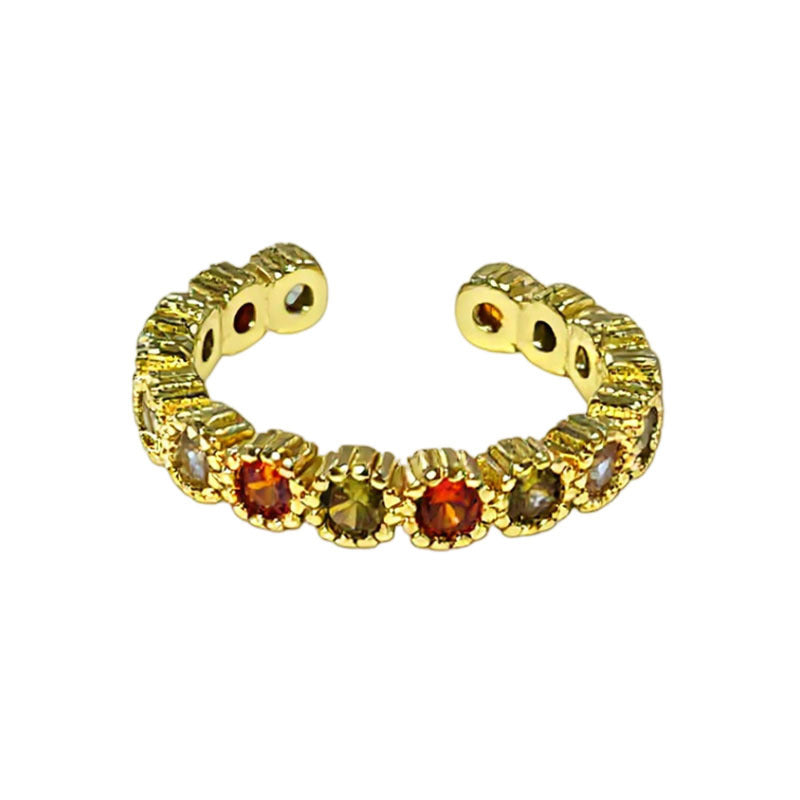Romantic Gentle Colorful Crystals Twin Open Female Retro Temperamental Minority Ring