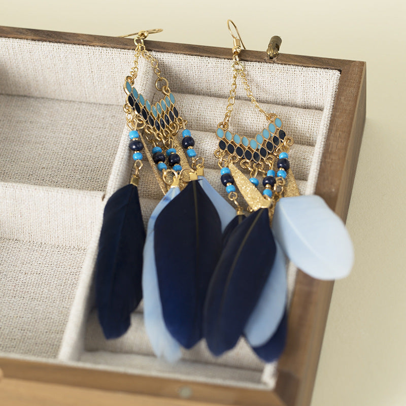 Feather Ethnic Style Bohemian Travel Vacation High Sense Exotic Mosquito Ear Clip
