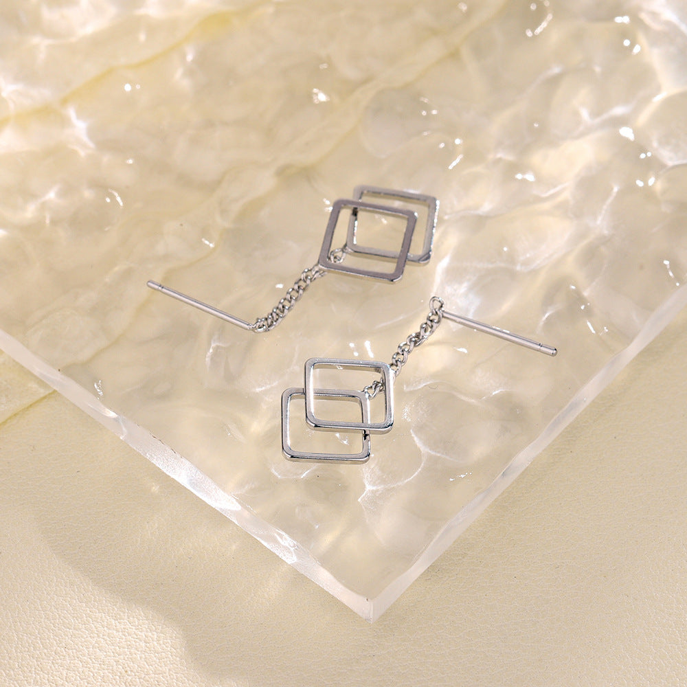 Cat Ning Geometric Square Simple Design Rhombus Earrings