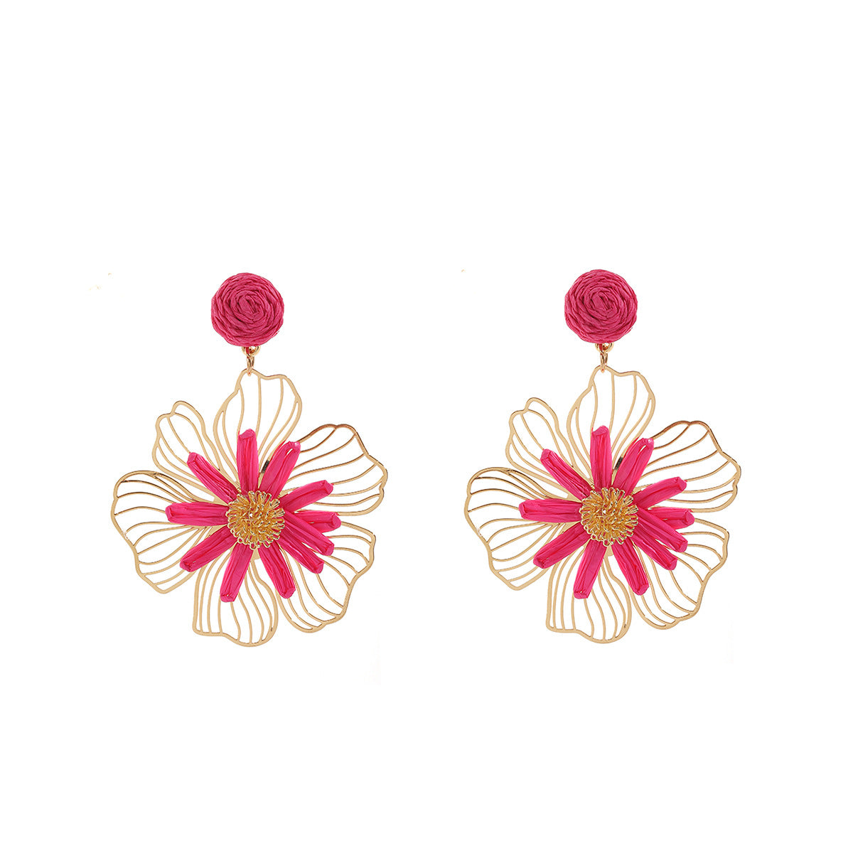 Women's Woven Hollowed Three-dimensional Flower For Beach Vacation Rings