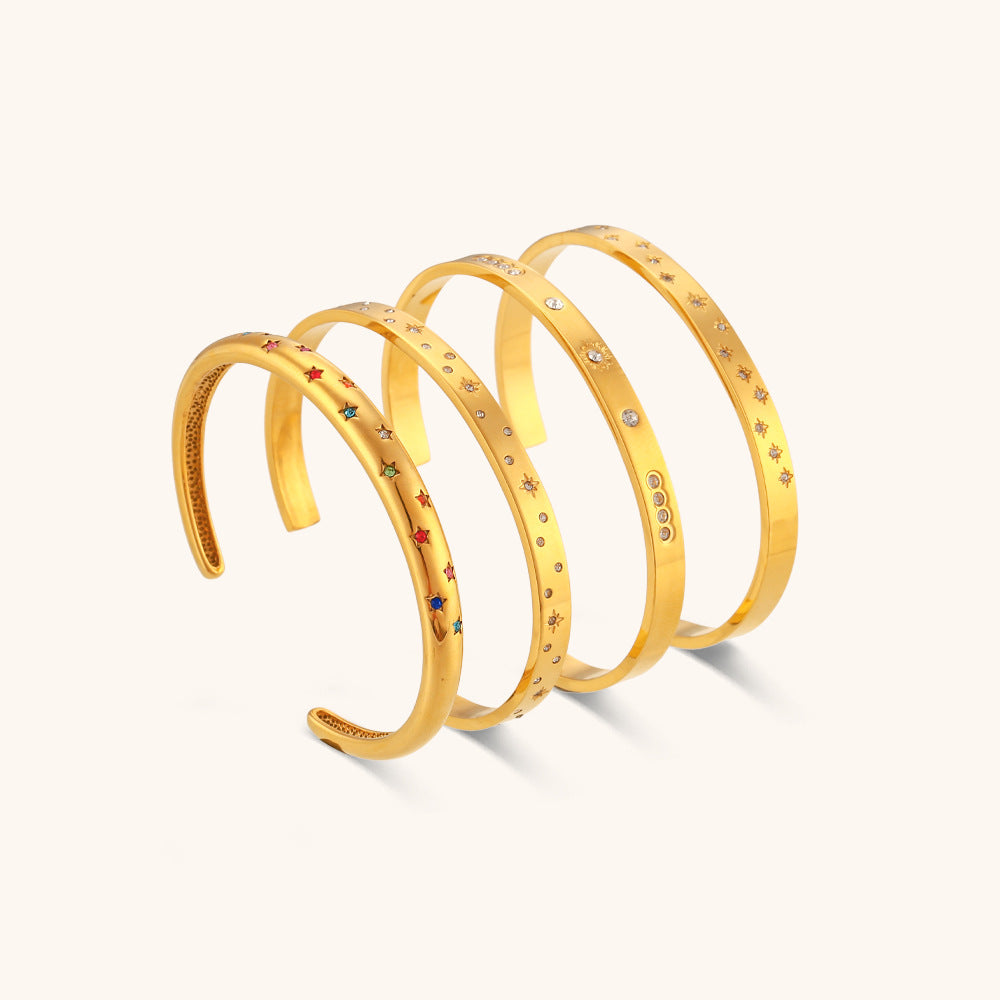 Women's Mang Star Round Zircon Opening Stainless Steel Bracelets