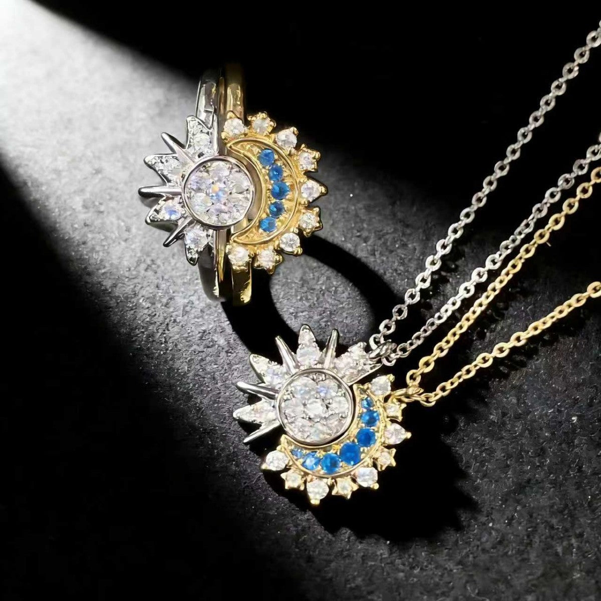 Affordable Luxury Fashion Sun Moon Diamond Star Theme Blue Embellishment Jewelry Set