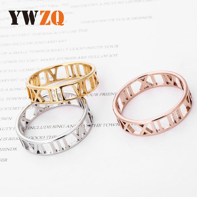 Stainless Steel Laser Cut Roman Numeral Rings