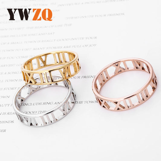 Stainless Steel Laser Cut Roman Numeral Rings