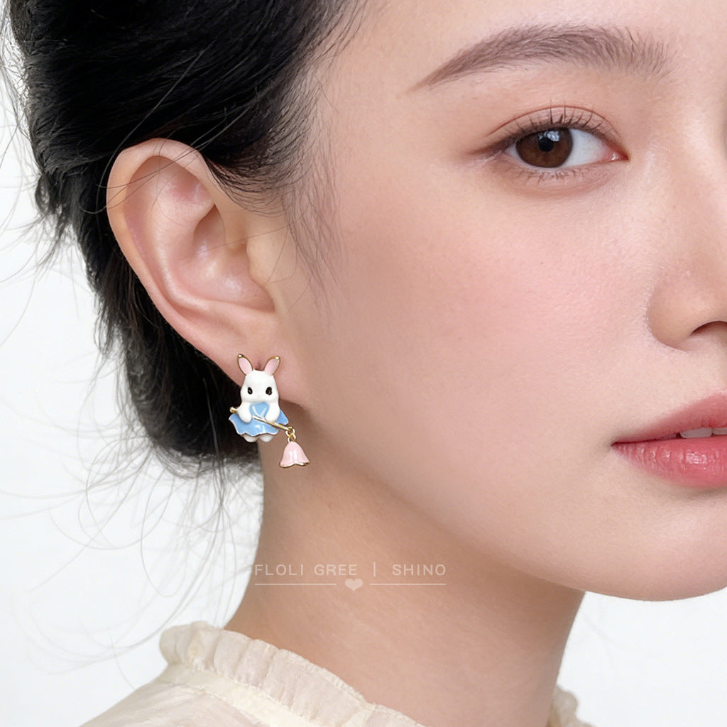 Rabbit Elf Enamel Drip Glazed Hand Painting Fresh Sweet Rings