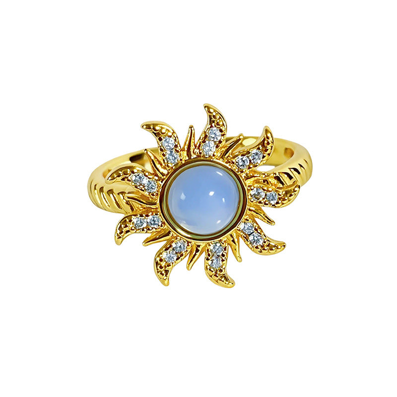 Palace Style Colored Gems Sunflower Open French Retro Flower Twin Ring