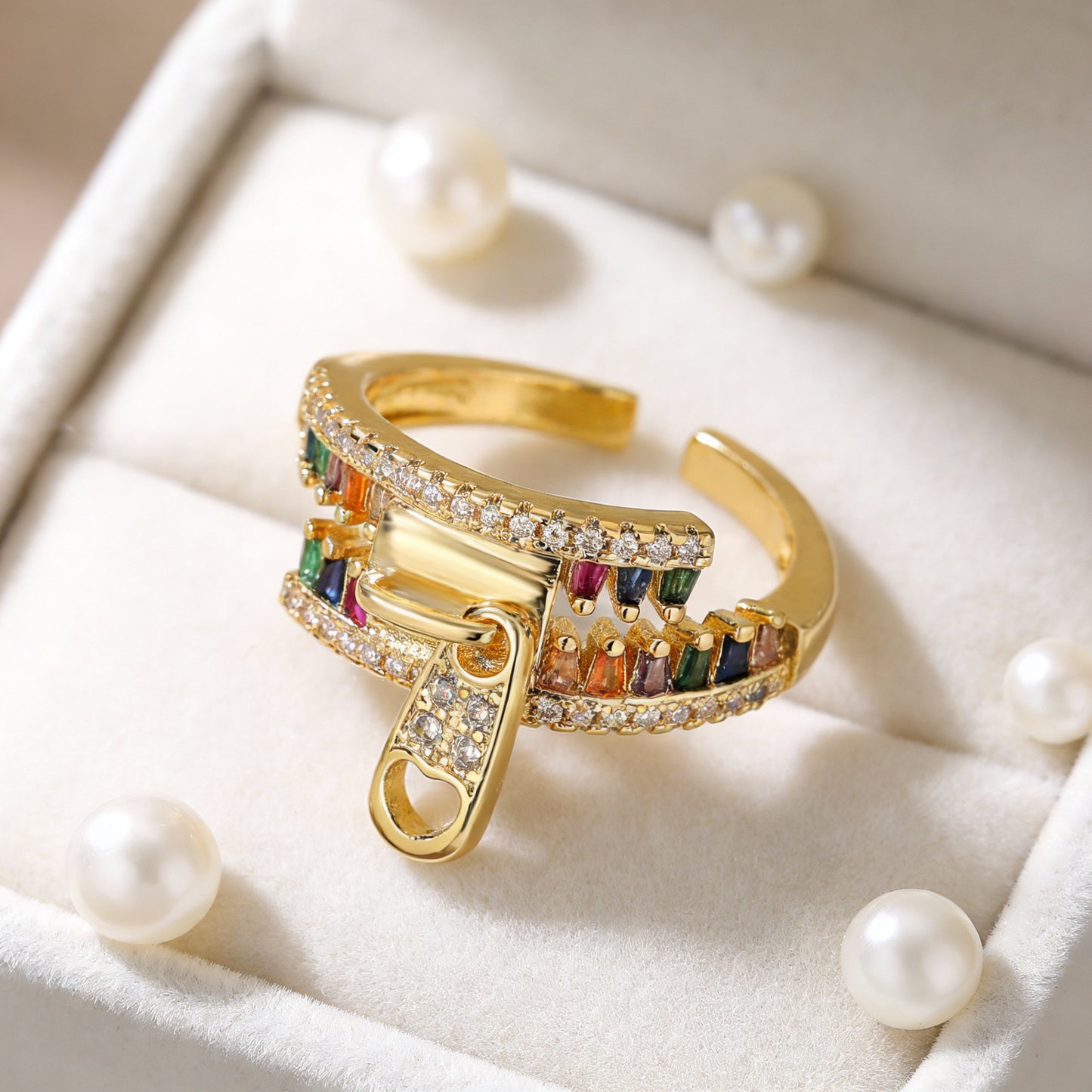 Korean Zircon Female Gold-plated Stylish Opening Niche Ring