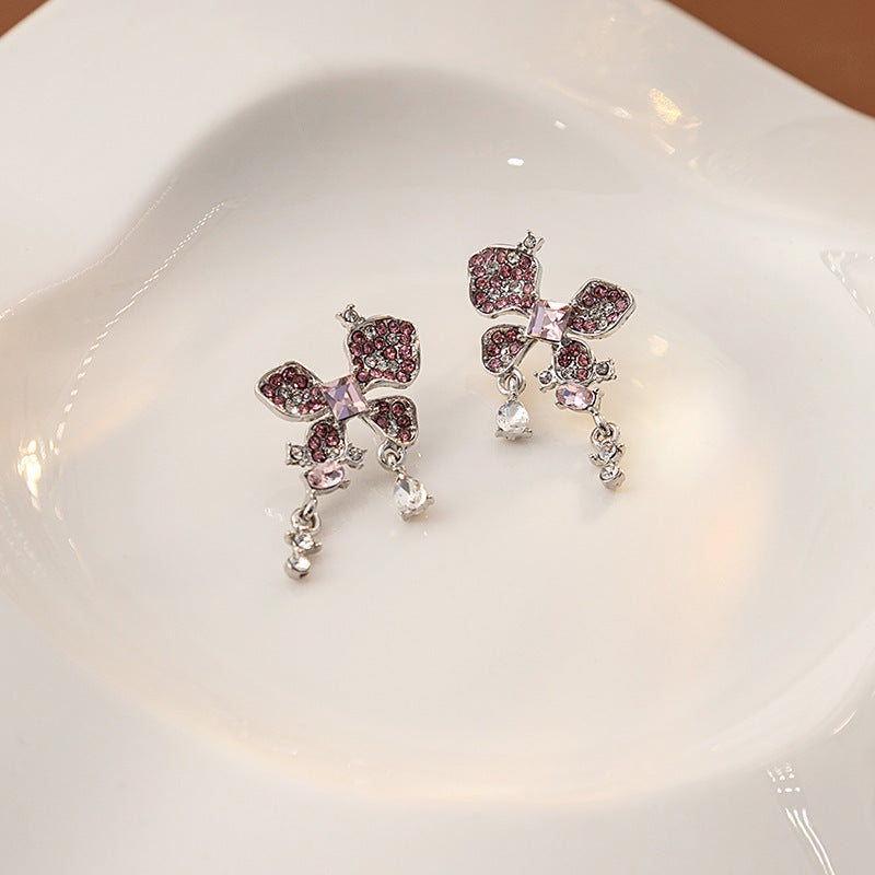 Boucles d'oreilles carrées de luxe pour femmes, aiguille en argent, doux, plein de diamants, papillon léger