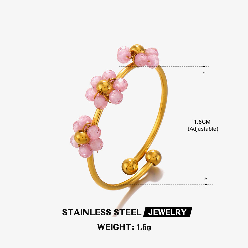 Fashion Popular Stainless Steel Simple Style Zircon Flower Ring