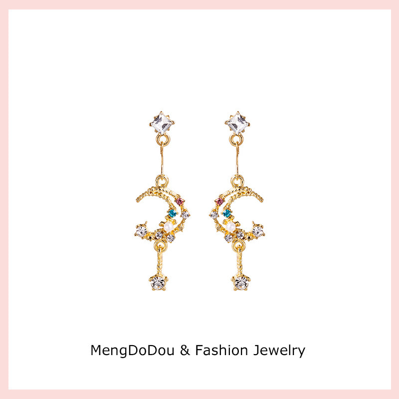 Sweet Moon Tassel Zircon Color Lolita Earrings