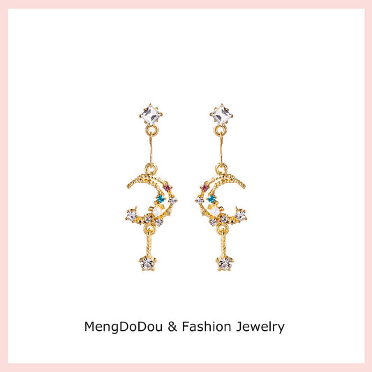 Sweet Moon Tassel Zircon Color Lolita Earrings