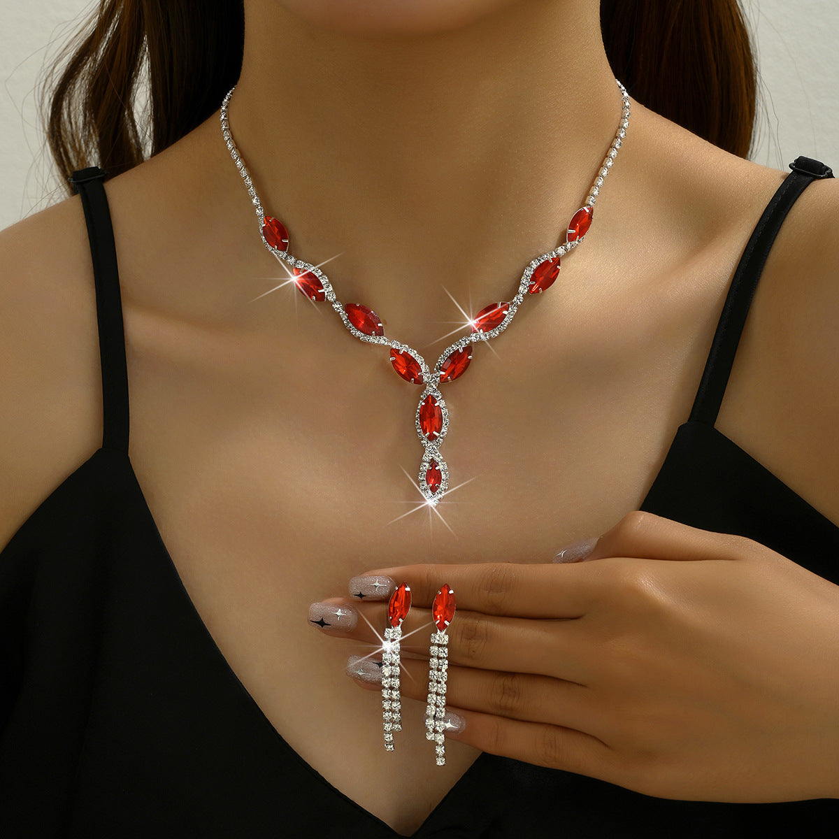 Personalized Color Horse Eye Water Drop Tassel Jewelry Set
